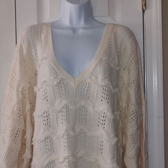 Evri Blue Self Wavy  Fringe  Strip Long Sleeve V-Neck Sweater  Sz  4X - Picture 3 of 7